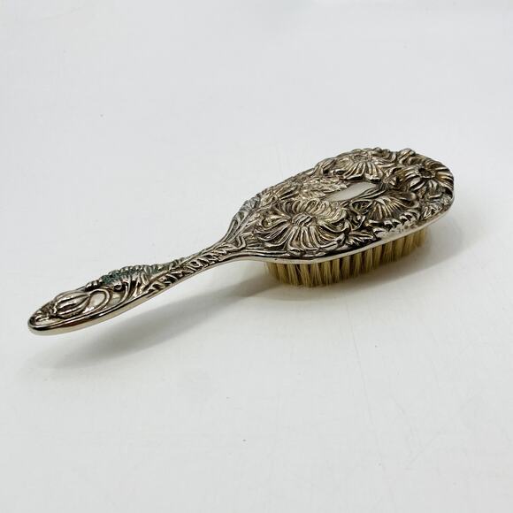 Antique Victorian Vintage silver floral etched brush main image 4